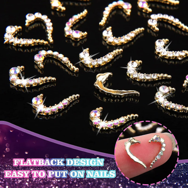 Heart Nail Charms, 24st Rhinestones 3d Nail Charms För Nail Art Decor, 12 Par Heart Nail Decals