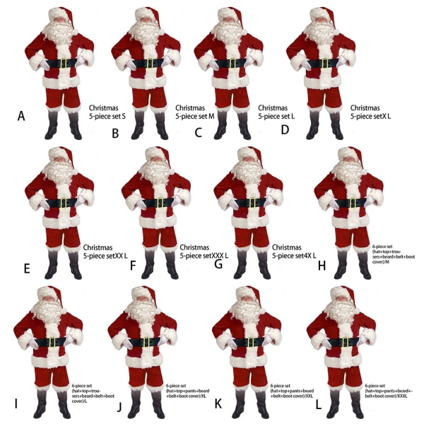 5/6 st Santa Claus Cosplay Kostym Julset Set 5 pcs XXXL 6 pcs S