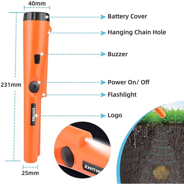 Pinpointer metalldetektor, Ip68 vattentät bärbar metalldetektor, med LED-indikatorer och vibration