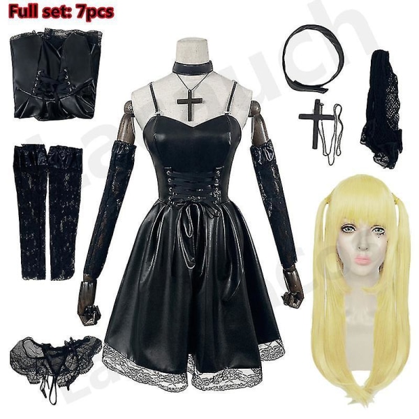 Death Note Cosplay Kostym Misa Amane Läderimitation Sexig klänning +halssmycken+strumpor+halsband