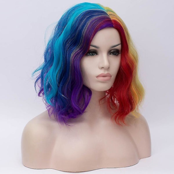 Kort Curly Bob Wavy Cruellas Peruker För Kvinnor Cosplay Kostym Halloween Svartvit Peruk För Dam