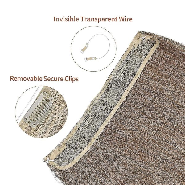 Hårförlängningar med osynlig genomskinlig tråd, justerbar storlek och avtagbara säkra clips i rak