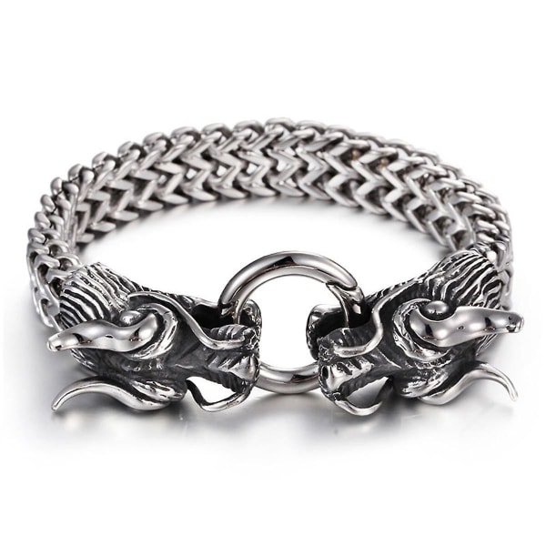 Cool kraftigt rostfritt stål Silver Dragon Head Cuff Armband Herrarmband