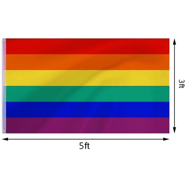 Rainbow Pride Flag 6 Stripes 3x5ft - Staont Flag Vivid Color och UV-blekningsresistent - Canvas Header &