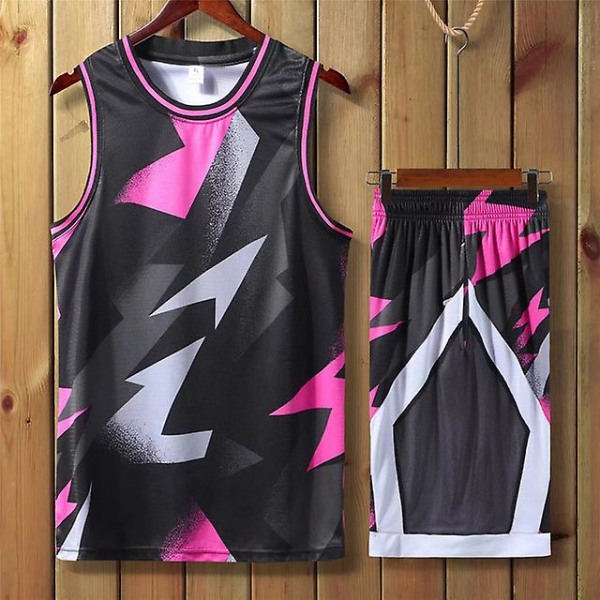 Ungdom Herr Baskettröja Set Uniformer Kit Sportkläder Lag Baskettröjor Andas Anpassade pink XXXL