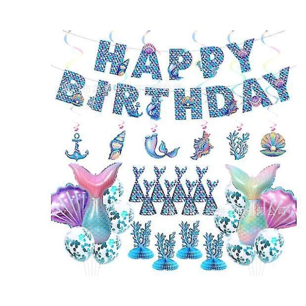 Mermaid Ballong Set Födelsedag Inkludera Game Grattis på födelsedagen Banner Cake Cosplay Party Dekorera Spel Pi