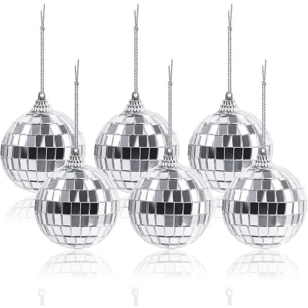 6-pack spegeldiscobollar, silver hängande discokula för fest (2,4 tum)