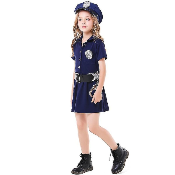 Barn söt blå polis cosplay kostym uniform Halloween S S