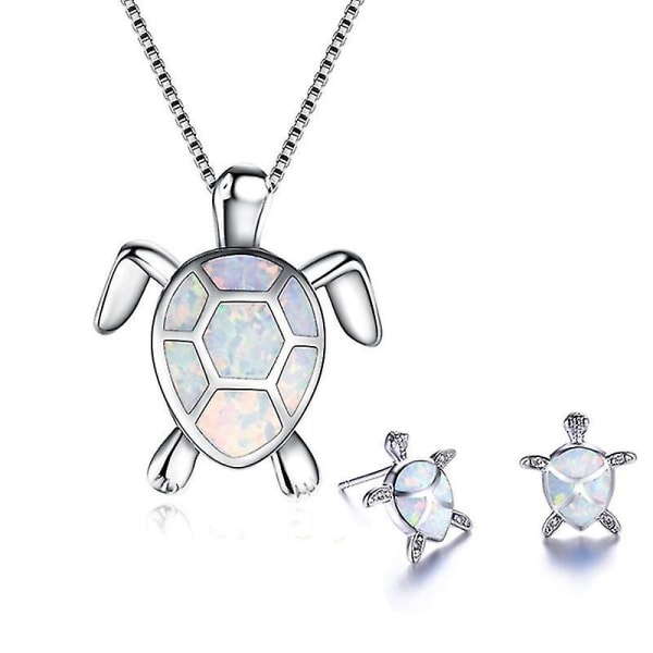 Mode Söt havssköldpadda Halsband Örhängen Smyckesset Trendiga djur Blå Opal örhängen för tjej