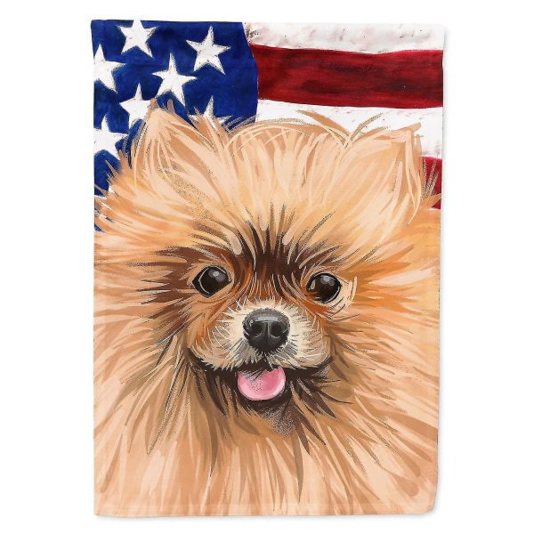 Pomeranian Dog American Flag Flagga Canvas House Storlek