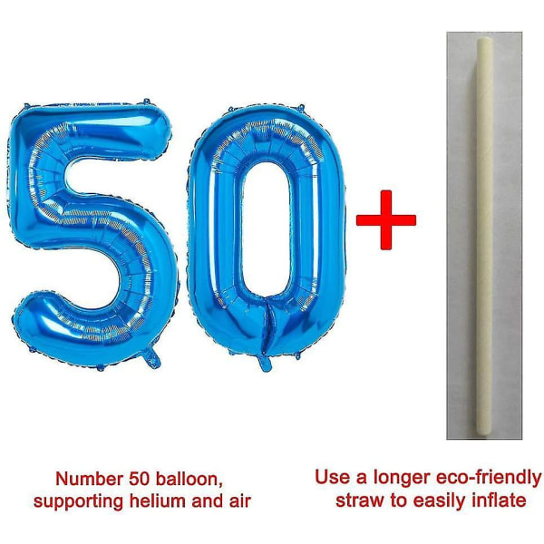 Blå nummer 50 ballonger, 40 tums födelsedag nummer ballong festdekorationer Heliumfolie Mylar