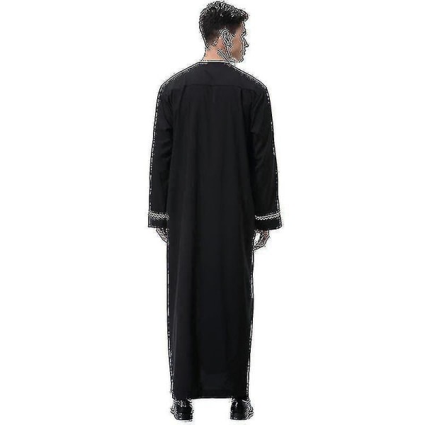 Män Mu Saudi Robe Kaftan Dubai Tunika Lång Topp Blus Thobe Kläder black