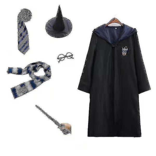 Harry Potter 6st Set Magic Wizard Fancy Dress Cape Cloak Kostym blue