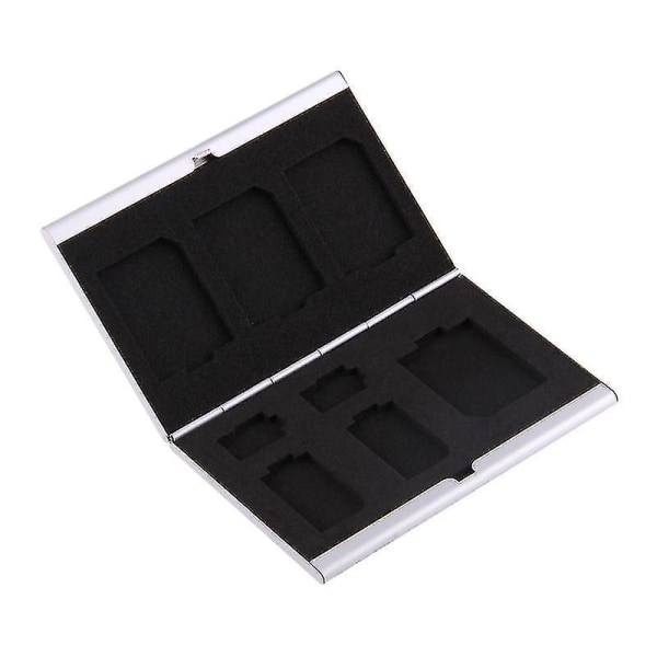 8 i 1 minneskort i aluminiumlegering case för 4 SD + 2 TF + 2 Mini SD-kort (silver)