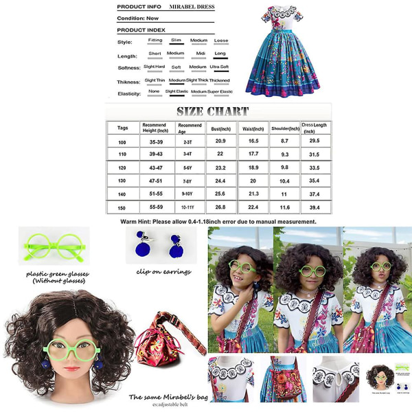 Mirabel Klänning Kostym Cosplay Julklapp till tjejer 110(105115CM) 100