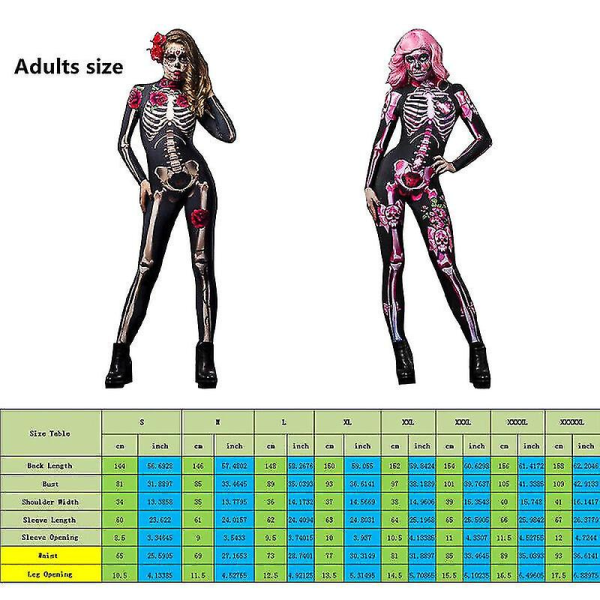 Kvinnor Halloween Skelett Ben Ram Jumpsuit Body Cosplay Party Kostym Black L PINK 140cm