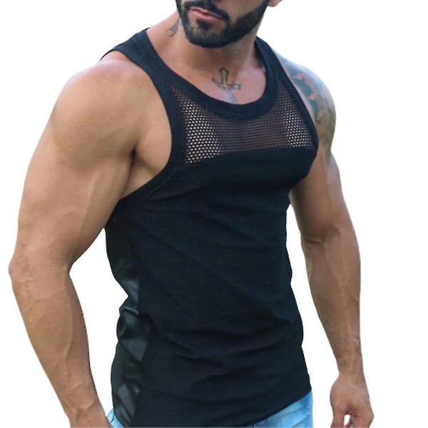 Ärmlös mesh för män för sommarsport Gym Tank Tops Black