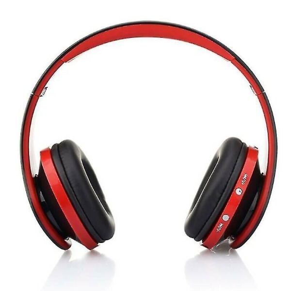 (Svart & Röd) Vikbara trådlösa Bluetooth hörlurar Headset Over Ear med mikrofon Stereo