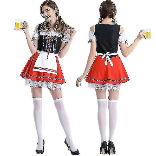 Kvinnor Bavarian Fancy Dress Outfit Oktoberfest Dirndl Beer Maid Costume V Dresses