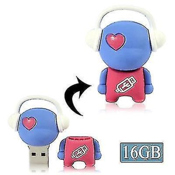 Music man tecknad USB minne, special för alla hjärtans dag-presenter (16 GB) (blå)