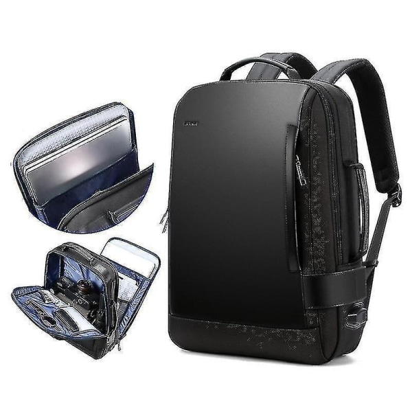 Modern vattentät ryggsäck med USB laddning och bagagerem (svart 15,6 tum)