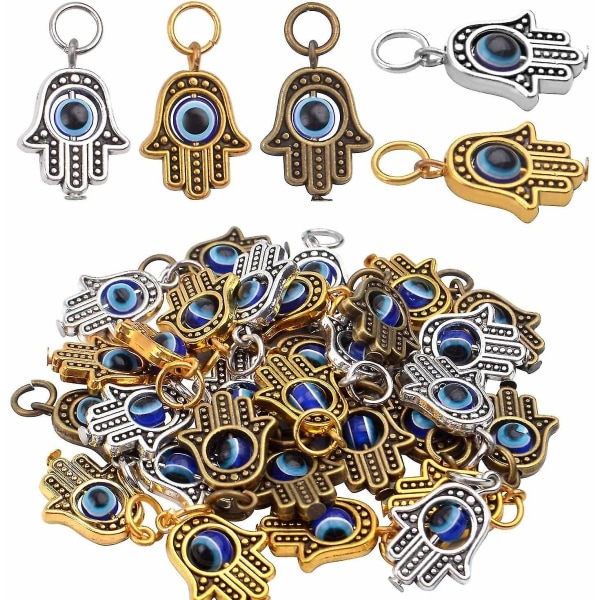 Hamsa handpärlor Ramberlocker, 30 delar av Hamsa onda ögonhänge Hand Fatima Symbol Berlocker Smycken