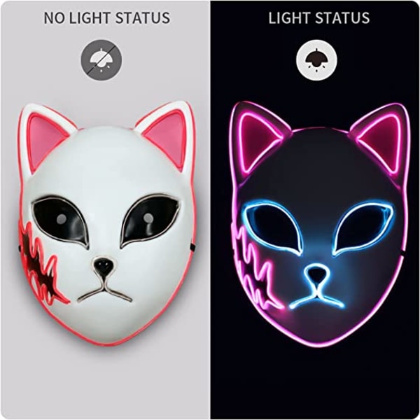 LED Demon Slayer Mask, Fox Mask Japansk Anime Killer Anime Cosplay Personlighet Mask Rollspel Maskerad Huvudbonad Julfest Kostymtillbehör