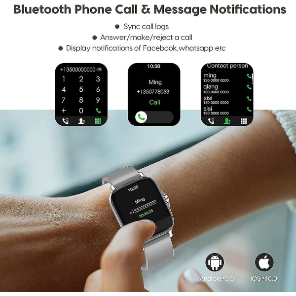 Smart Watch för Android/ios-telefon (ta emot/ringa samtal, 1,63 tum, bluetooth) 10+ sportläge, fitness Trac