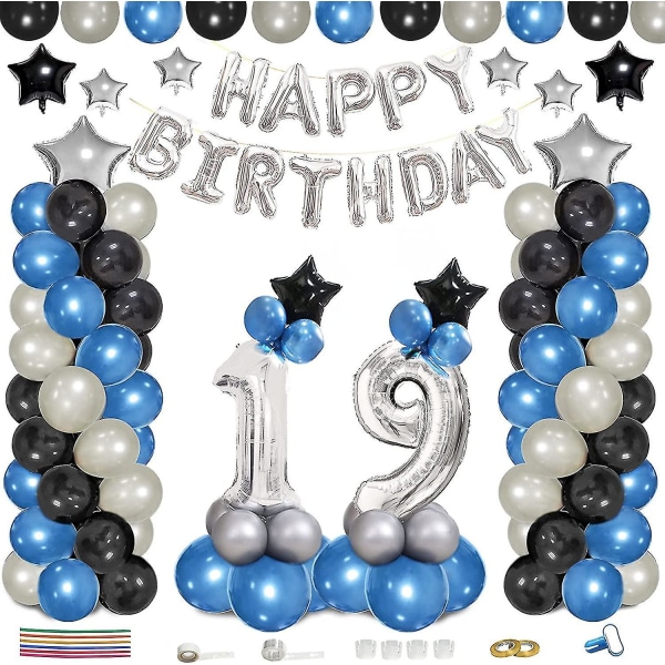 19-årsfestdekorationssats, 32 tums 21 ballongstativ, 16 tums Grattis på födelsedagen banner, ballong