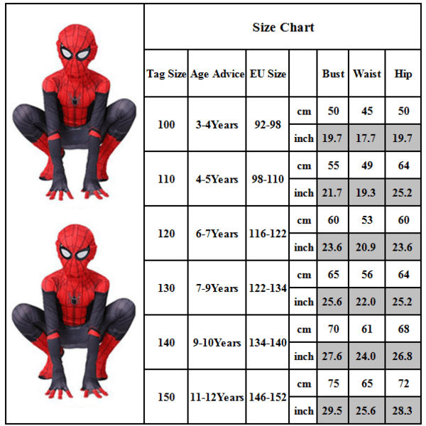 Spider-Man Cosplay kostym 3D- printed Super Hero Body red 130cm