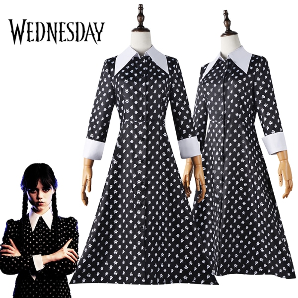 Anime Wednesday Adams Family Cosplay Klänning Kostym Outfits Woma DXXL BL