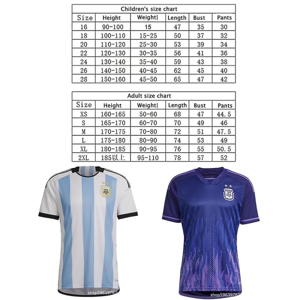 World Cup Argentina Team Jersey fotboll T-shirt Vuxna pojkar 28 kids 22 kids blue