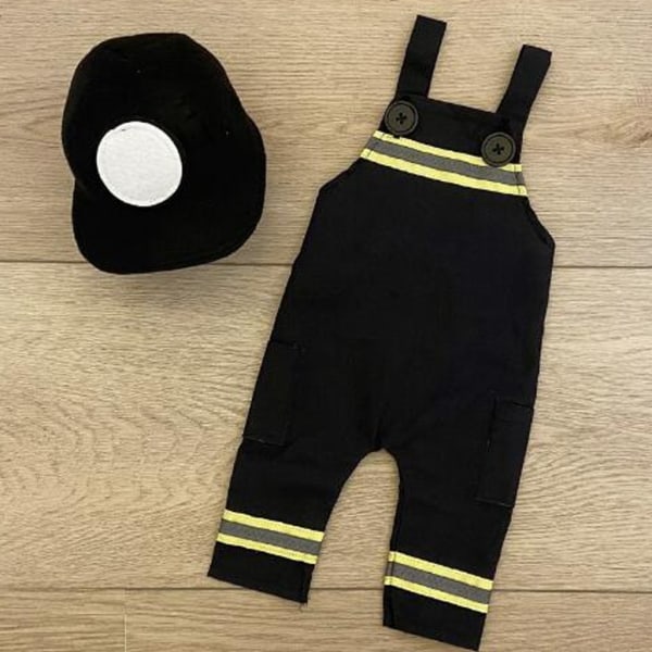 Nyfödd Brandman Kostym Fotografi Kläder Cos-play Kostym Hatt Hängselbyxor Fotograferingsrekvisita Baby Bodysui