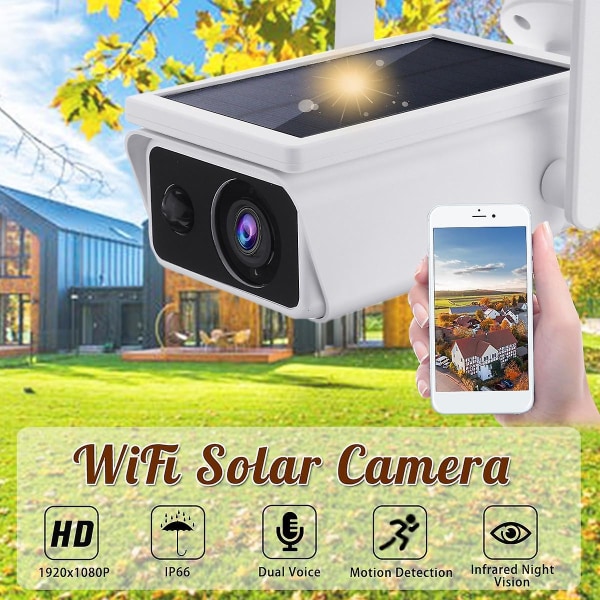 Trådlös Solar IP-kamera Wifi 1080P Säkerhetsövervakning utomhus Night Vision IP66 vattenpro