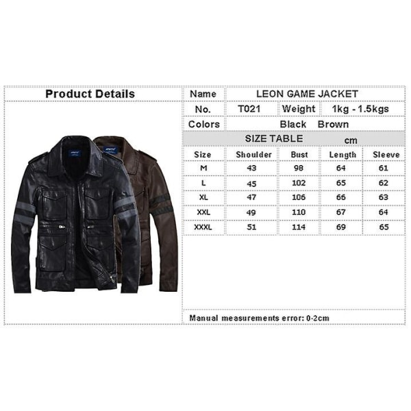 Pu Leather Jacket For Resident Evil Game Cosplay Jacket For Biohazard Motorcycle Fashion Outerwear black XL Brown XXL