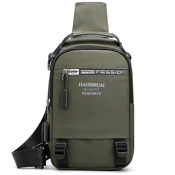 Bröstväska herr axelväska USB bröstväska vattentät ryggsäck（ArmyGreen）