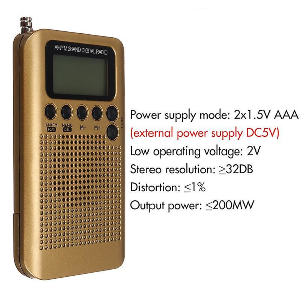 Bärbar digital FM AM-radio LCD 2-bands stereo minimottagare terrängentusiaster jogga