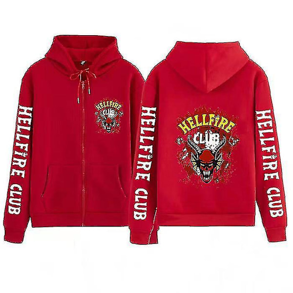 Stranger Things Hoodie Hellfire Club Print Sweatshirt Hooded Loose Zip Sweatshirt Topp Hellfire Club red