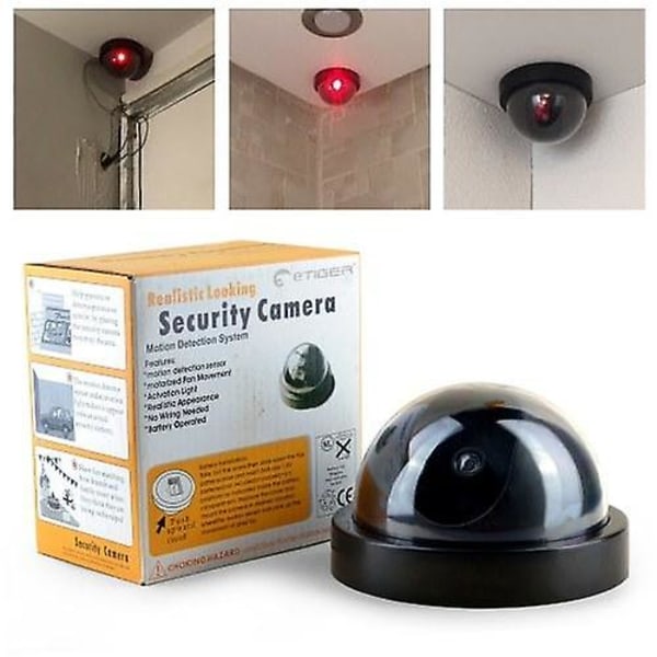 2PCS Simulerad övervakningskamera Fake Home Dome Dummy-kamera med blixtsäkerhetskamera
