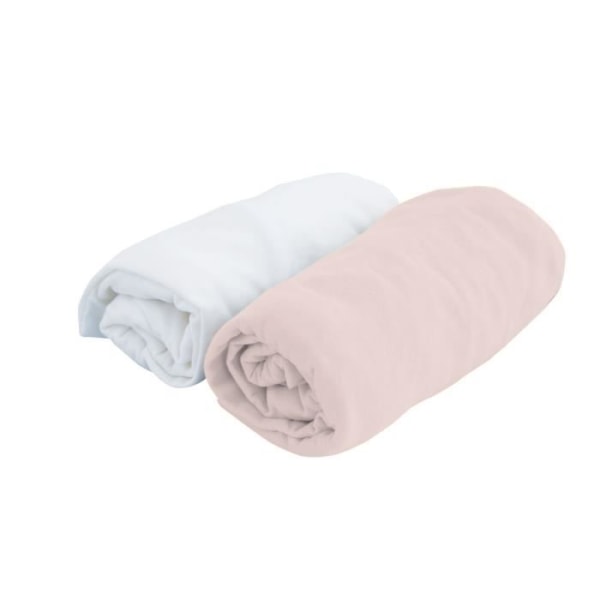 DOUX NID Lot 2 Birdy Fitted Sheets - 70x140 Cm - White / Pink - Jersey