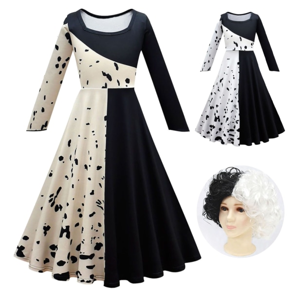 Girls Cruella Deville kostym Halloween cosplay klänning för barn White 130cm White 120cm