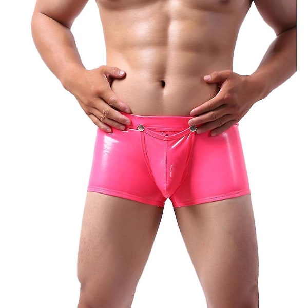 Sexiga boxer Herr Underkläder i konstläder Strumpor Wet Look Trunks Pink