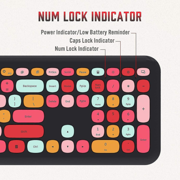 Trådlöst tangentbord och muskombination, 2,4 g Slim Full Size färgglada trådlösa tangentbord och mus, 110 tangenter