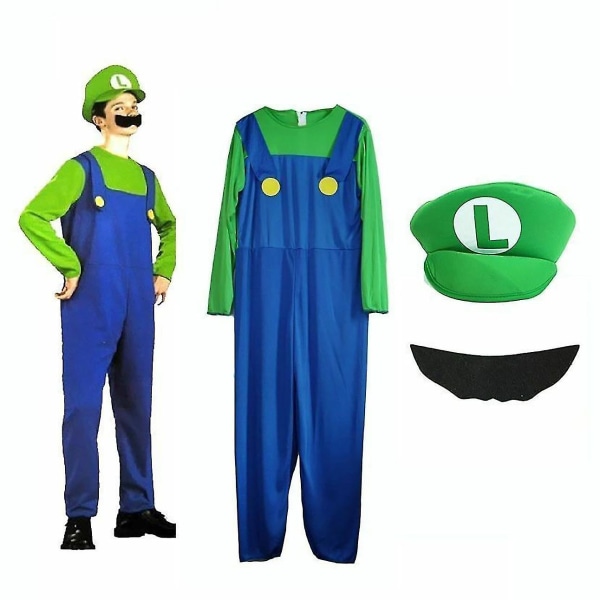 Super Mario Luigi Bros Cosplay Fancy Dress Outfit Kostym Girl Luigi L Men Luigi XL
