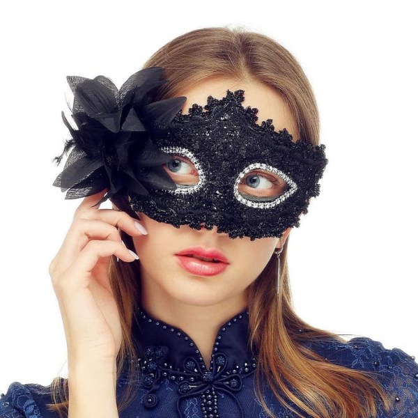 Maskeradmask för kvinnor Venetianska masker Jul kvinnor Blomma halvansiktsmasker Cosplay --- Blå