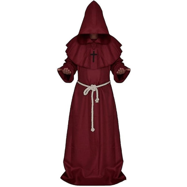 Vuxen munk huva kappa medeltida präst Cosplay kostym Black M Red XL