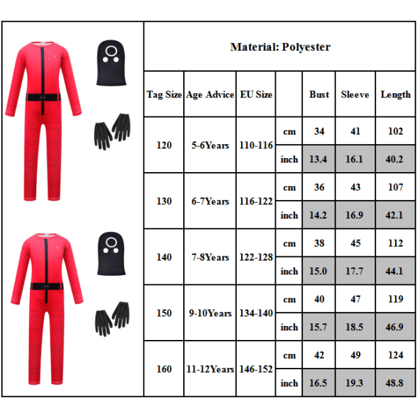 Barn Unisex Squid Game Jumpsuit Party Cosplay Kostym Outfit Round shape 130cm Round shape 140cm