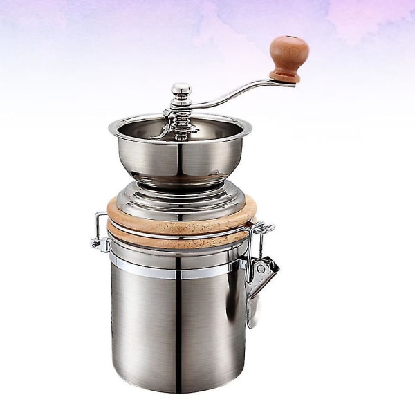 Behållare av rostfritt stål manuell kaffebönkvarn (silver)