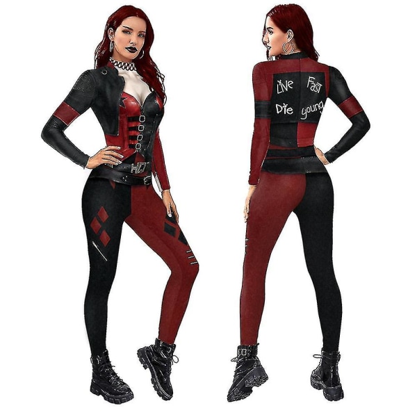 Dam Harley Quinn Kostym Klassisk Harley Quinn Halloween Cosplay Costume Jumpsuit M M