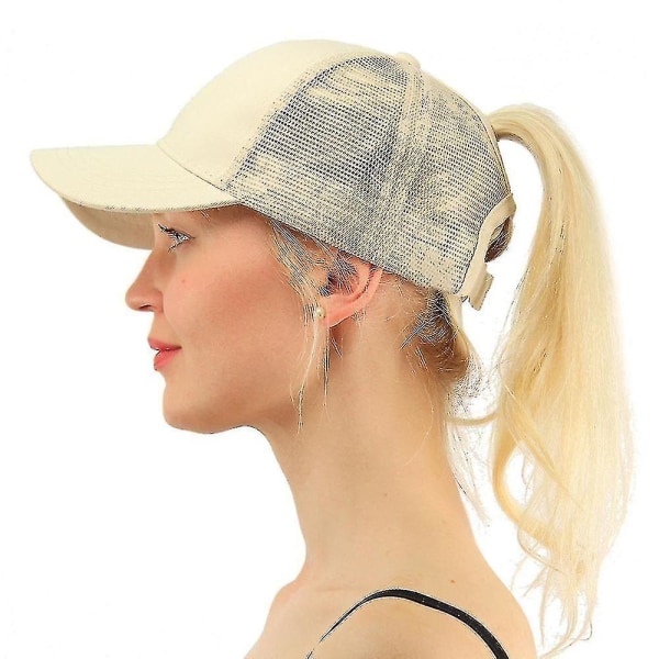 Män kvinnor. Glitter hästsvans justerbar cap（Mesh Beige）